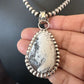 White Buffalo Turquoise Pendant | Navajo Pearls Sterling Silver Necklace | Authentic Native American Handmade | 17108
