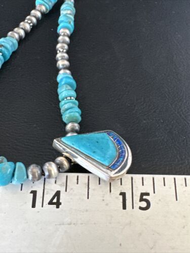 Navajo Kingman Turquoise Pendant Necklace | Sterling Silver | Native American Handmade | 14832