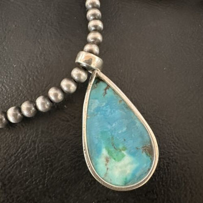 Navajo Blue Spiderweb Turquoise Pendant Necklace | Sterling Silver | Authentic Native American Handmade | 17029