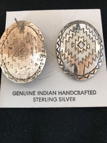Native American Handmade Oval Earrings | Stamped Sterling Silver | 3743