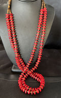 Navajo Red Coral Shell Bead Necklace | Sterling Silver | 30" | Authentic Native American Handmade | 15283