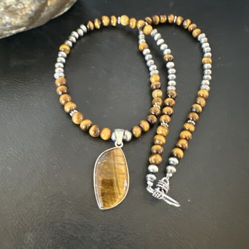 Southwestern Coffee Brown Tiger's Eye Pendant Necklace | Sterling Silver | 15868