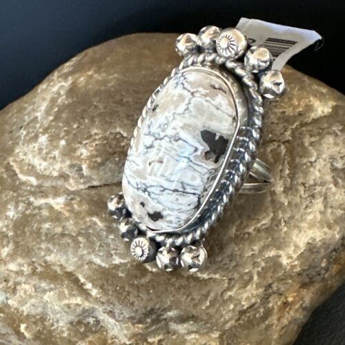 Men's Women's White Buffalo Turquoise Ring | Navajo Sterling Silver | Sz 9 | 13349