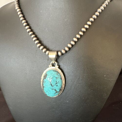 Men's Navajo Blue Spiderweb Turquoise Pendant Necklace | Sterling Silver | Authentic Native American Handmade | 16226