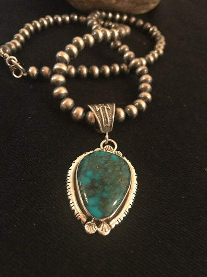 Handmade Navajo Sterling Silver Bisbee Turquoise Necklace Pendant | Yazzie | Rare | 3059