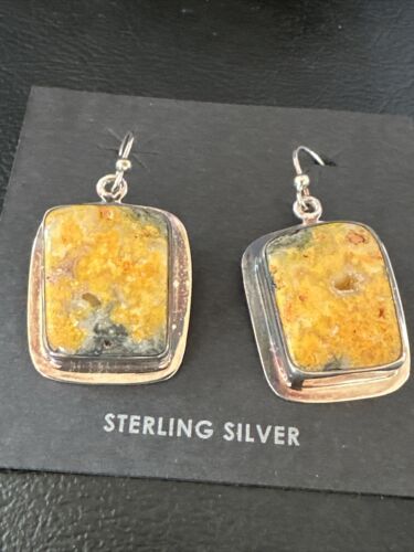 Navajo Bumblebee Jasper Earrings | Sterling Silver | Authentic Native American Handmade | 15839