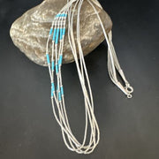Turquoise 5-Strand Heishi Necklace | Sterling Silver | Authentic Native American Handmade | 15138