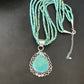 Blue Turquoise Pendant | Navajo Pearls | Sterling Silver Bead Necklace 17" | Multi-Strand | 15993