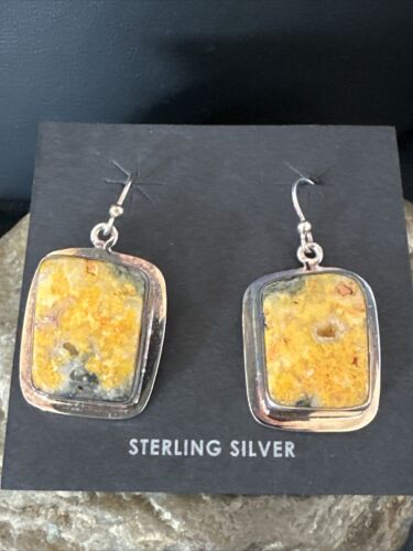 Navajo Bumblebee Jasper Earrings | Sterling Silver | Authentic Native American Handmade | 15839