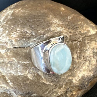 Navajo Blue Larimar Ring | Sterling Silver | Sz 9 | Authentic Native American Handmade | 16601