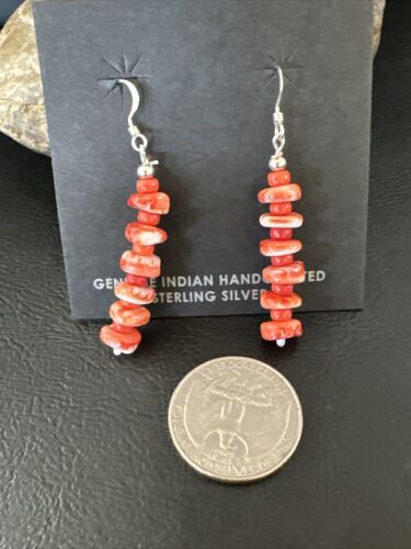 Navajo Red Spiny Oyster Bead Earrings | 6mm | Sterling Silver | Authentic Native American Handmade | 15844