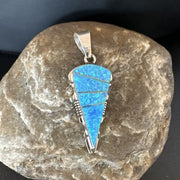 Arrowhead Blue Opal Inlay Pendant | Navajo Sterling Silver | Authentic Native American Jewelry | 15675