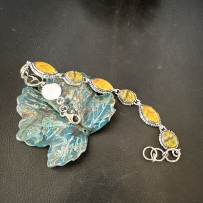 Navajo Bumblebee Jasper Link Bracelet | Sterling Silver | 8" | Authentic Native American Handmade | 16376