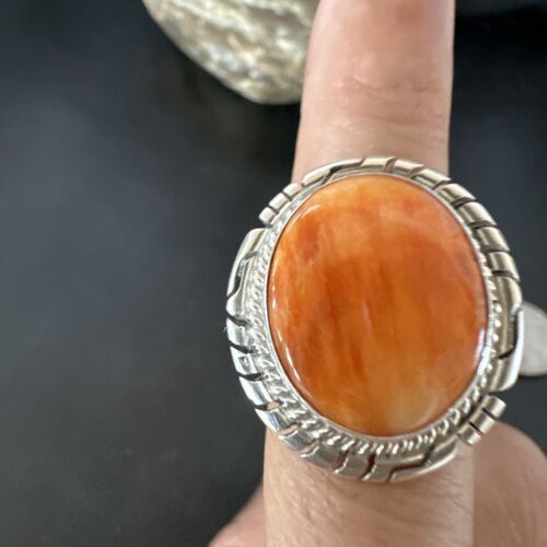 Navajo Orange Spiny Oyster Ring | Sterling Silver | Sz 7.5 | Authentic Native American Handmade | 16029