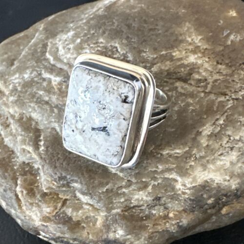 Southwestern Navajo White Buffalo Turquoise Ring | Sterling Silver | Sz 9 | 15001