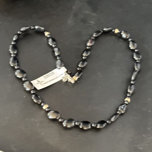 Navajo Black Onyx Necklace | Sterling Silver & Gold Filled | 18" | Authentic Native American Handmade | 10018