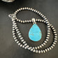 Blue Kingman Turquoise Pendant | Navajo Pearls | Sterling Silver Necklace 20" | 16672