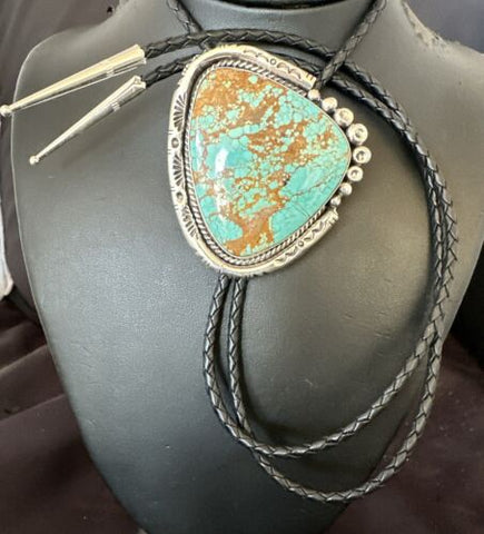 XL Mens Blue Turquoise#8 Southwestern Navajo Sterling Silver Bolo Tie 17005