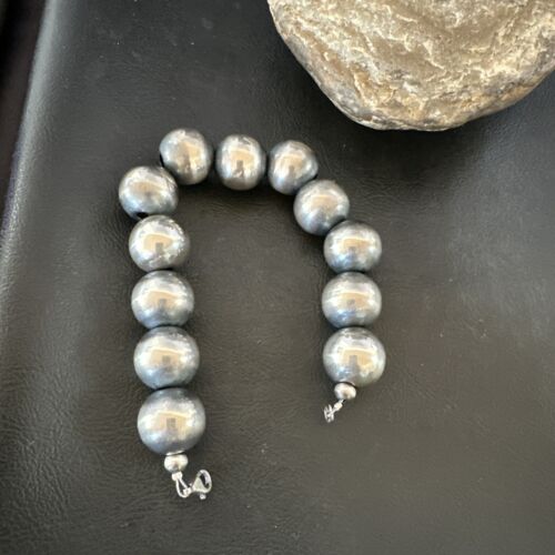 Navajo Pearl Round Beads Bracelet | 18mm | 9" | Sterling Silver | Authentic Native American Handmade | 17161