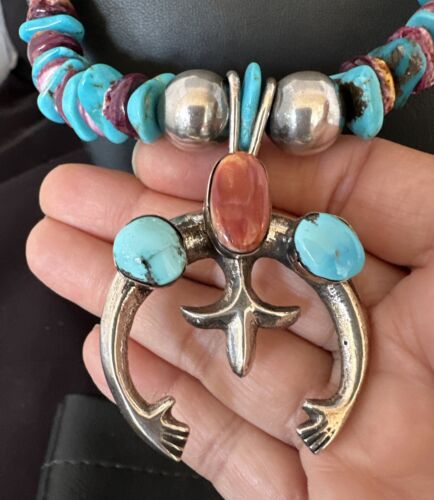 Navajo Men's Turquoise Purple Spiny Naja Pendant Necklace | Sterling Silver | 16967