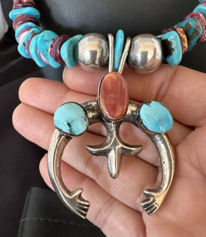 Navajo Men's Turquoise Purple Spiny Naja Pendant Necklace | Sterling Silver | 16967