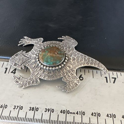 Navajo Royston Green Turquoise Horny Toad Pin | Handmade Stamped | Authentic Native American | LC 15496