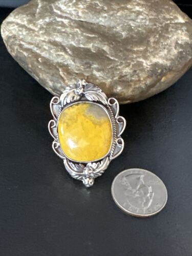 Navajo Yellow Bumble Bee Jasper Ring | Sterling Silver | Sz 10 | Authentic Native American Handmade | 14948