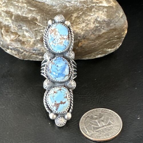 Navajo Green Sonoran Gold Turquoise Multi-Stone Ring | Authentic Native American Sterling Silver | Sz 8 | 16289