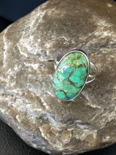 Navajo Green Mojave Turquoise Ring | Sterling Silver | Sz 7 | Authentic Native American Handmade | 15597