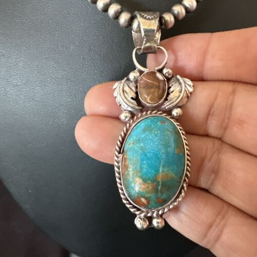 Navajo Blue Kingman Turquoise Wild Horse Necklace Pendant | Sterling Silver | Authentic Native American Handmade | 17225