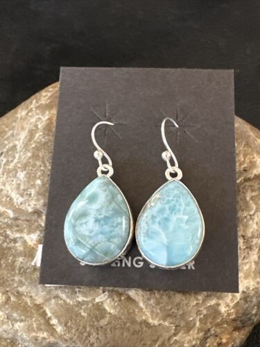 Navajo Blue Larimar Dangle Earrings | Sterling Silver | Authentic Native American Handmade | 17291
