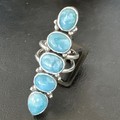 Navajo Blue Larimar Multi-Stone Ring | Authentic Native American Sterling Silver | Multi-Stone | Sz 8.5 | 15969