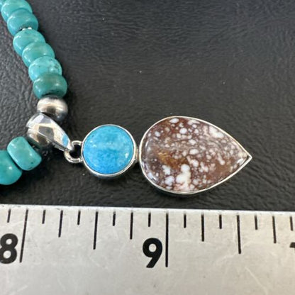 Navajo Wild Horse | Blue Kingman Turquoise Pendant Necklace | Sterling Silver | Authentic Native American Handmade | 17577
