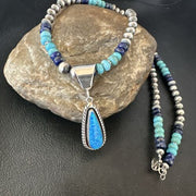 Navajo Opal Inlay Pendant with Turquoise & Lapis | Sterling Silver Necklace | Authentic Native American Handmade | 16848