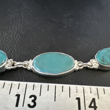 Navajo Blue Turquoise Link Bracelet | Sterling Silver | 8" | Authentic Native American Handmade | 15471