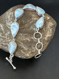 Navajo Blue Larimar Bracelet | Sterling Silver Link | 8" | Authentic Native American Handmade | 16082