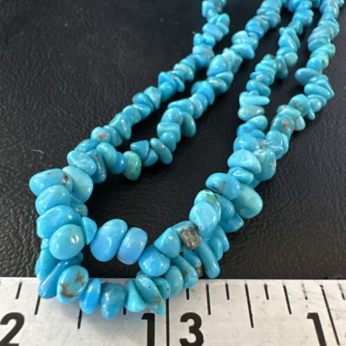 Navajo Blue Kingman Nugget Turquoise Necklace | 2 Strand | Sterling Silver | 20" | 15341