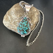 Men's Spiderweb Turquoise Pendant | Navajo Pearls Sterling Silver Necklace | Authentic Native American Handmade | 17067