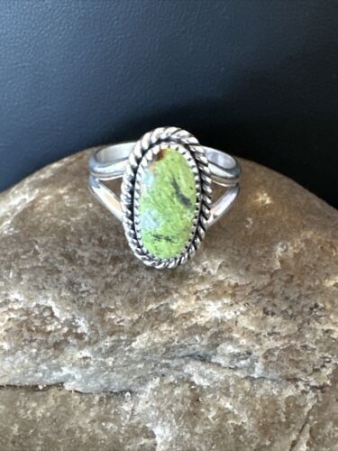 Navajo Green Gaspeite Ring | Sterling Silver | Sz 8 | Authentic Native American Handmade | 16399