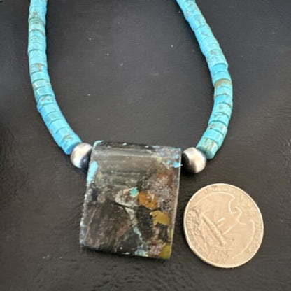 Navajo Spiderweb Turquoise Heishi Pearls Necklace | Sterling Silver | 20" | Authentic Native American Handmade | 16864