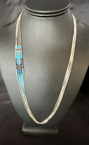 Multi-Color Liquid Silver Heishi Necklace | 5-Strand Sterling Tubes | 25" | 15137
