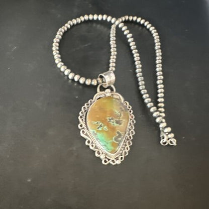 Navajo Mint Green Turquoise Pendant Necklace | Sterling Silver | Authentic Native American Handmade | 15034
