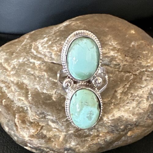 Navajo Blue Dry Creek Turquoise Multi-Stone Ring | Authentic Native American Sterling Silver | Sz 10 | 16740