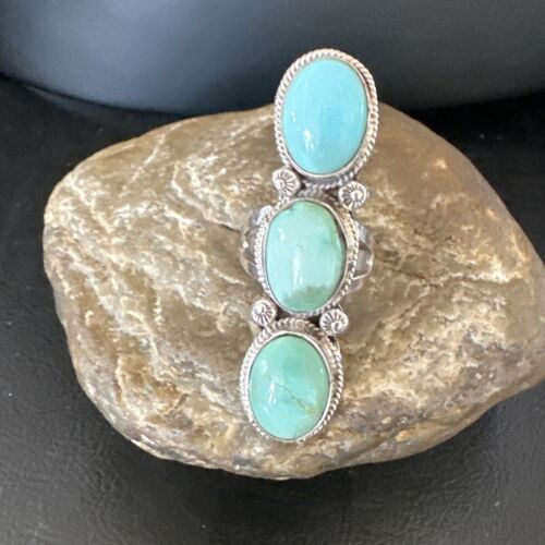 Navajo Blue Dry Creek Turquoise Multi-Stone Ring | Authentic Native American Sterling Silver | Sz 10.5 | 16730