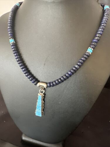 Navajo Opal, Lapis & Turquoise Pendant Necklace | Sterling Silver | Authentic Native American Handmade | 15637