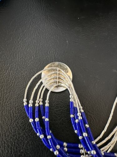 Concha Blue Lapis Heishi | Navajo Liquid Sterling Silver Necklace | 5 Strand | 20" | 15874