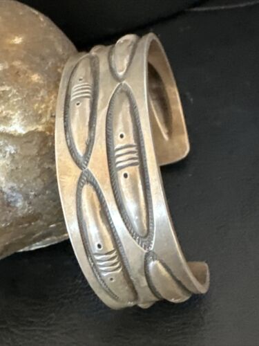 Native American Sterling Silver Navajo Stamped Cuff Bracelet | Authentic Handmade | 15985