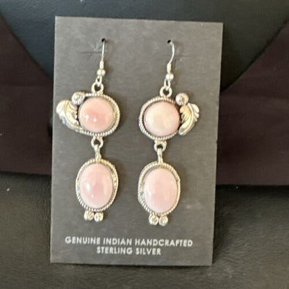 Navajo Pink Conch Shell Dangle Earrings | Sterling Silver | Authentic Native American Handmade | 17191