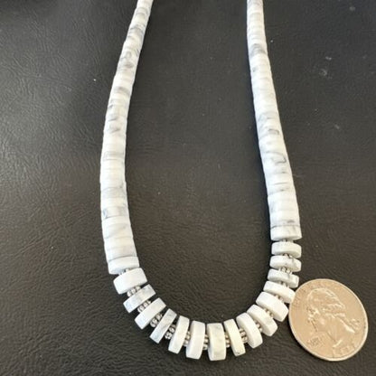 Men's White Howlite Heishi Necklace | Sterling Silver Graduated | Authentic Native American | 20" | 17396