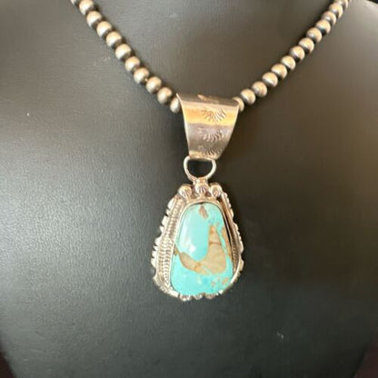 Navajo Pearls Turquoise Necklace with Royston Pendant | Sterling Silver | Authentic Native American Handmade | 17130